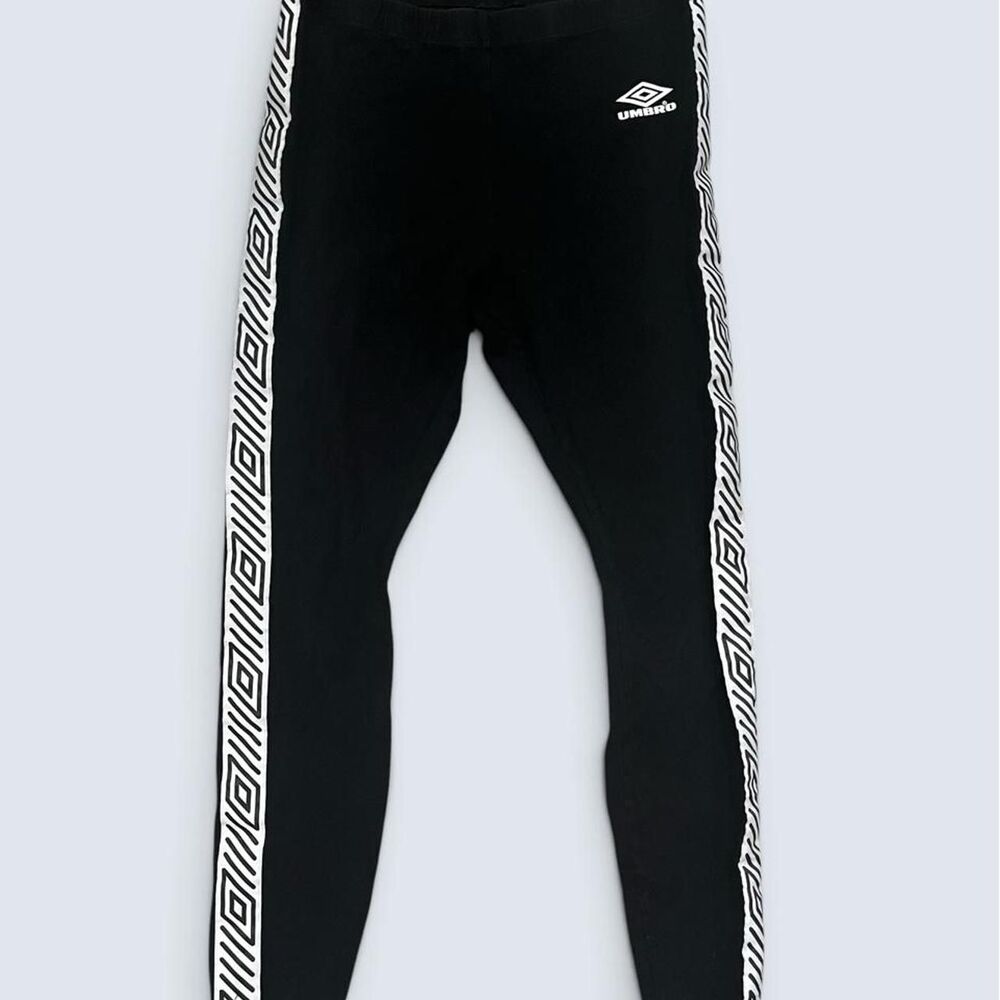 Umbro Black Leggings White Diamond Side Tape Tights Size L Sporty